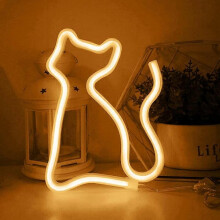 Halo Cat Neon Sign Lights,Halo D Neon Light Wall Light Night Lights,Battery/USB Powered Neon Lights-Yellow Cat