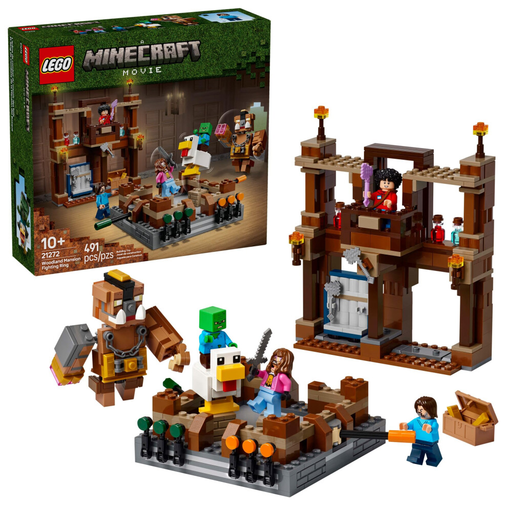Lego Minecraft Woodland Mansion Fighting Ring - Building Toy For Kids Age 10+ - Includes Steve, Garrett, & Henry Minecraft Figures, Plus A Chicken Joc