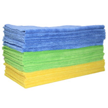 POLYTE Microfiber Cleaning Towel Ultrasonic Cut Edgeless (16x16 24 Pack Premium Blue Green Yellow)