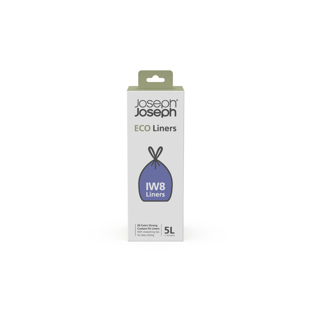 Joseph Joseph Eco Liners IW8 Eco Recycled plastic Bin Liners  Kitchen Bathroom Trash Bags With Tie Tape Drawstring Handles  Extra Strong - Pack of 20