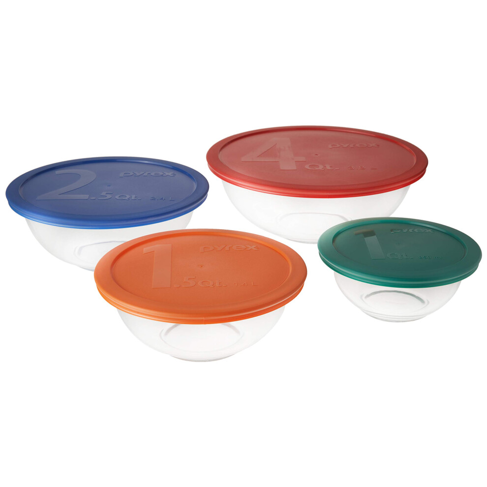 Pyrex Smart Essentials Mixing Bowl Set Including Locking Lids (Clear)  8 piece 5 quarts