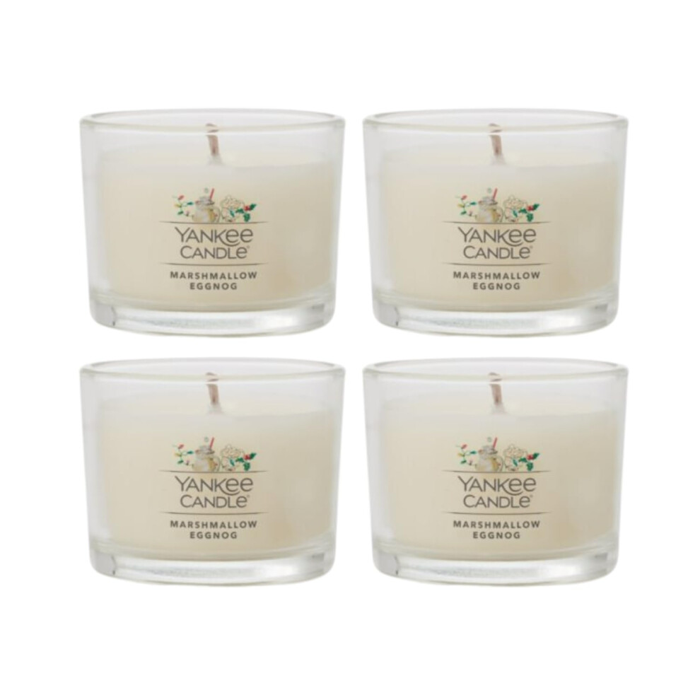 Yankee Candle Signature Votive Mini Candle Jar  Marshmallow Eggnog  Natural Soy Wax Blend Candle with Natural Fiber Wick  1.3 OZ Glass Jar (Pack of 4)