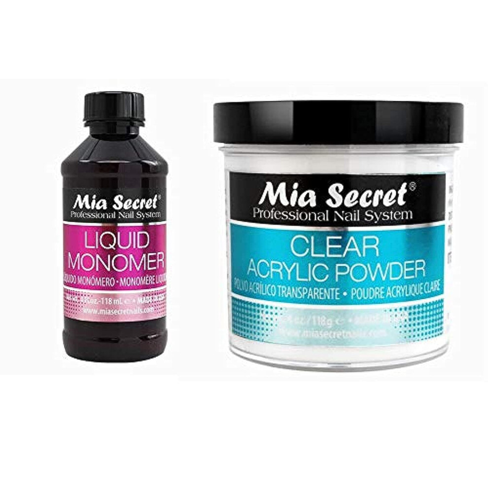 Mia Secret 4Oz Liquid Monomer + 4Oz Clear Acrylic Powder Nail Art System