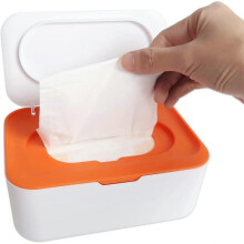 Wet tissue box with lid, storage for wipes, keeps wipes fresh (orange)