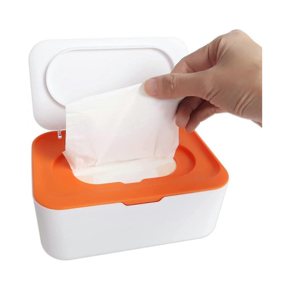 Wet tissue box with lid, storage for wipes, keeps wipes fresh (orange)