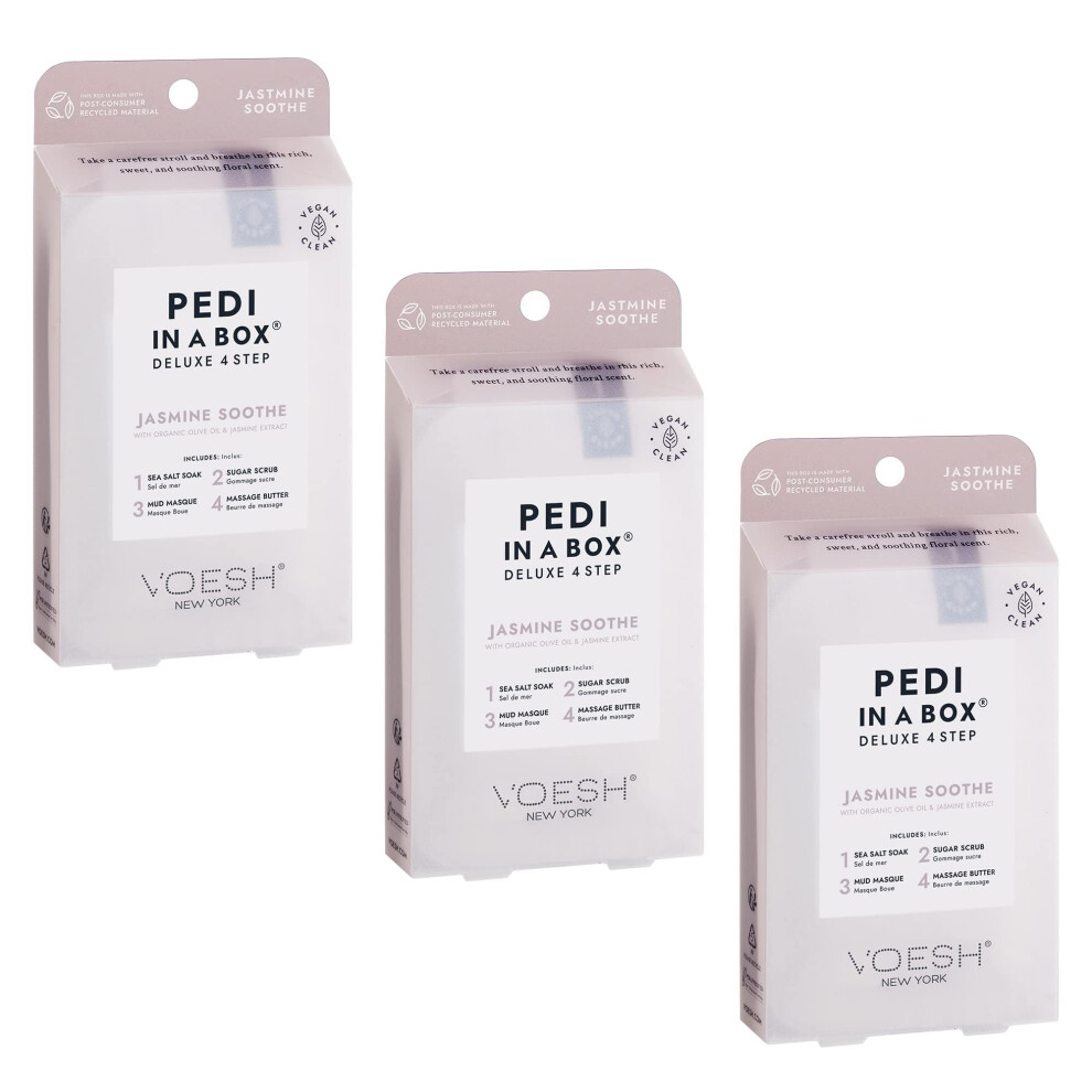 VOESH Pedi in a Box 4 Step Jasmine Soothe - 3 Pack  Home Pedicure Kit  Pedicure Supplies  Pedi Kit  DIY Pedi  Foot Treatment  Spa Pedicure  Foot Spa-image-OPC-PFRHQ6C-NEW