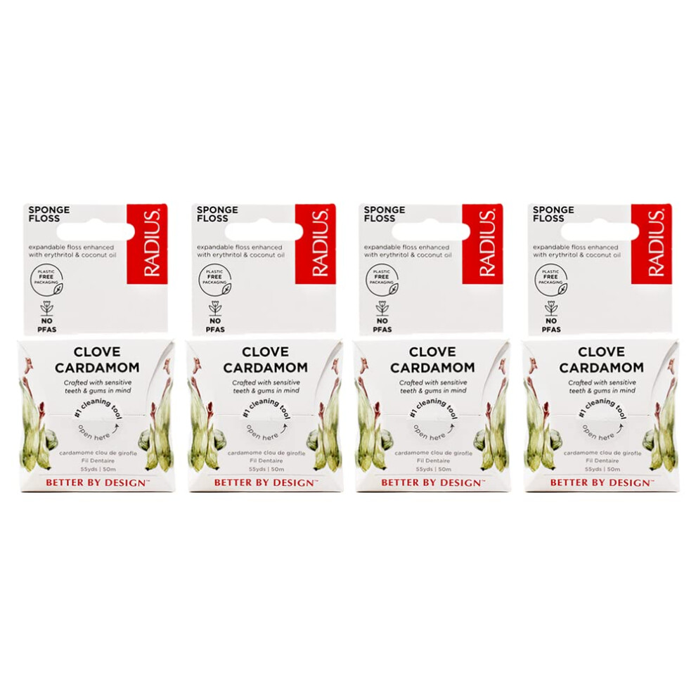 Polomer Radius Clove Cardamom Dental Floss 55 Yards Vegan & Non-Toxic Oral Care Boost & Designed To Help Fight Plaque Clear - Pack Of 4