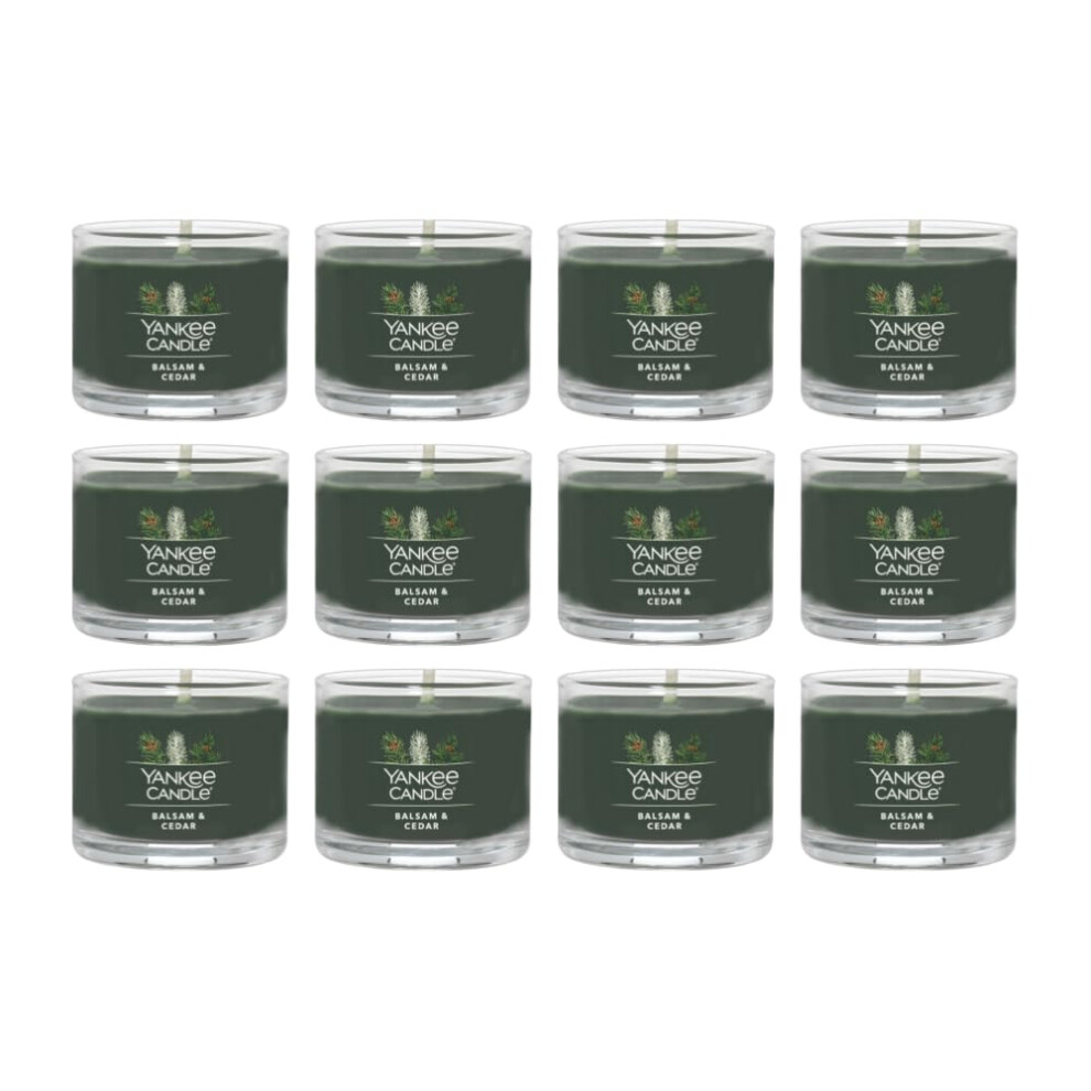 Yankee Candle Signature Votive Mini Candle Jar  Balsam & Cedar Scent  Natural Soy Wax Blend Candle with Natural Fiber Wick  1.3 OZ Glass Jar (Pack of