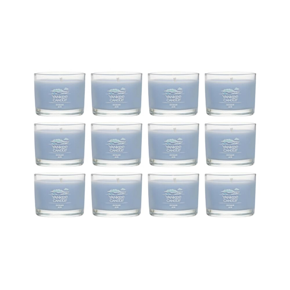 Yankee Candle Signature Votive Mini Candle Jar  Ocean Air Scent  Natural Soy Wax Blend Candle with Natural Fiber Wick  1.3 OZ Glass Jar (Pack of 12)