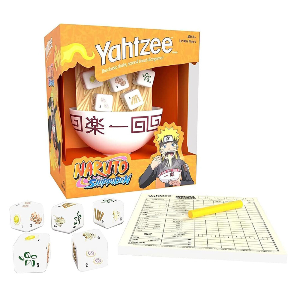 Usaopoly Yahtzee: Naruto Shippuden | Collectible Ramen Bowl Dice Cup | Classic Dice Game Based On Anime Show | Great For Family Night | Officially-Lic