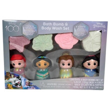 Oryginalna bomba do kapieli i plyn do mycia ciala Squishmallows Disney Princess 8-czesciowy zestaw z 4 zapachowymi plynami do mycia ciala i 4 bombami