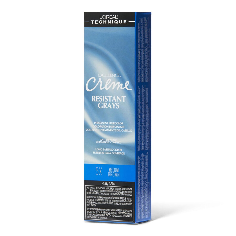 L'Or?al Technique Excellence Crme Resistant Grays Permanent Hair Color | Maximum Gray Coverage| Rich Crme Formula | No Drips | Patented Gray Seeking D