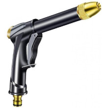 High Pressure Garden Hose Nozzle - Heavy Duty Rotating Brass Water Gun Nozzle - Adjustable Water Flow Black