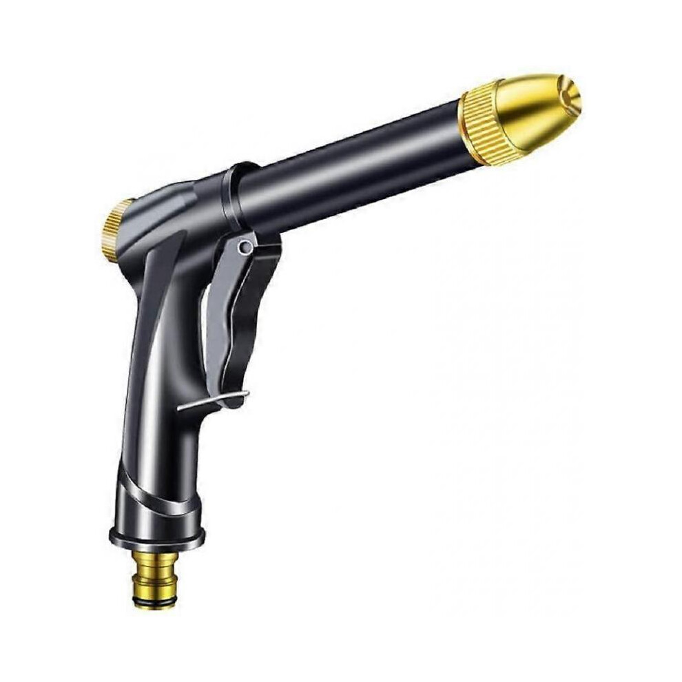 High Pressure Garden Hose Nozzle - Heavy Duty Rotating Brass Water Gun Nozzle - Adjustable Water Flow  Black