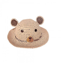 Children's Sun Hat Cartoon Bear Straw Hat Baby Sun Hat * Button Bear Pink