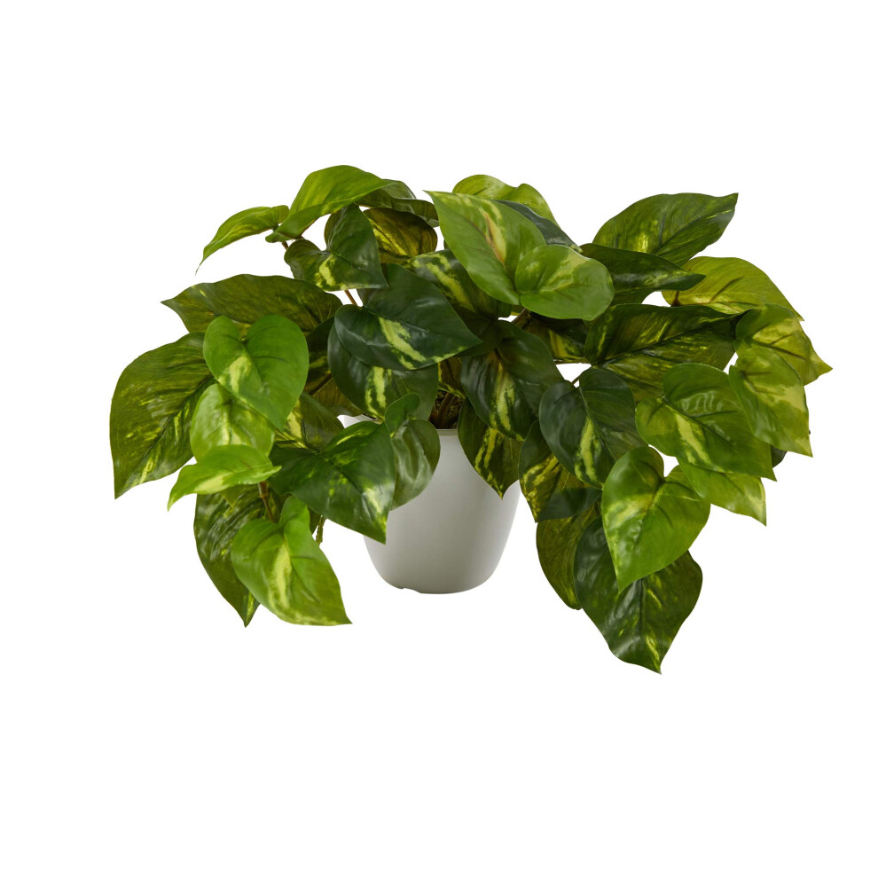 Nearly Natural 9 Zoll Gro E K Nstliche Pothos-Pflanze In Wei Em Bertopf (Real Touch)-image