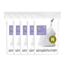 simplehuman Code R 100 Count Genuine Custom Fit Liners Drawstring Trash Bags in Dispenser Packs 10 Liter / 2.6 Gallon White