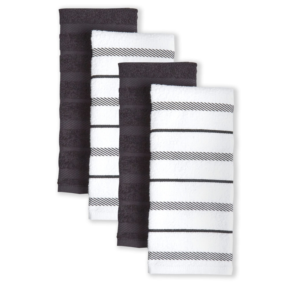 KitchenAid Albany Kitchen Towel 4-Pack Set  Onyx Black/White  16""""x26