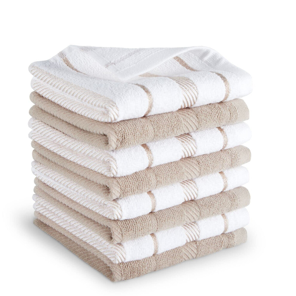 KitchenAid Albany Dishcloth 8 Pack Set  Cotton Blend  Milkshake/White  12""""x12