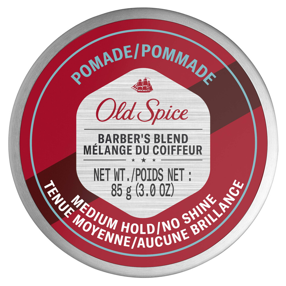 Old Spice Hair Styling Pomade for Men Medium Hold/No Shine Barber's Blend Infused with Aloe 3 Ounce
