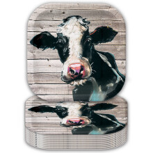 Havercamp Koe 9 Borden op Barnwood (24 st.)! Authentieke en iconische koe op een rustieke barnwood-achtergrond. 24 LG. Vierkante dinerborden van 9 in