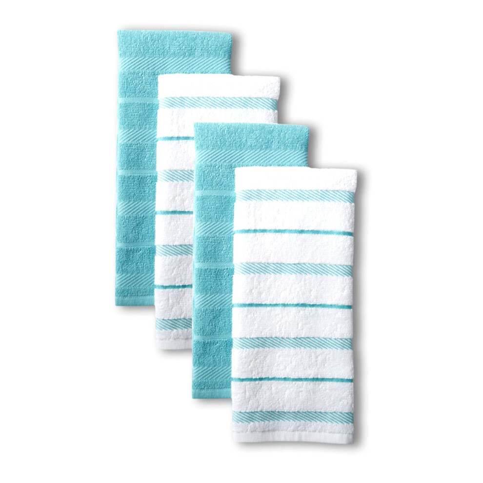 KitchenAid Albany Kitchen Towel 4-Pack Set  Aqua/White  16""""x26
