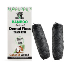 BOONBOO Dental Floss Refill Houtskool Geweven Draad 2 stuks van 100FT/30M - Totaal 200FT/60M Gewaxte Kokosnoot