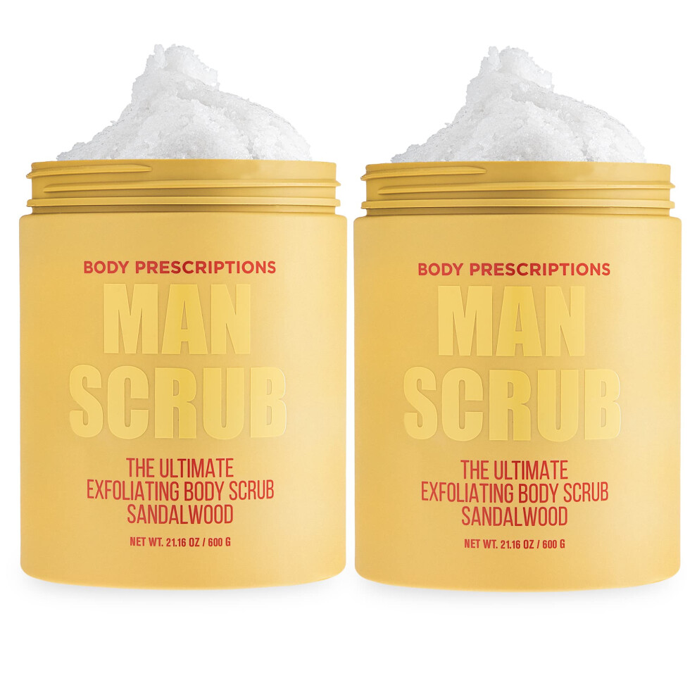 Body Prescriptions Body Scrub for Men-2 Pack Ultimate Exfoliating Scrub Infused with Sandalwood Mens Body Wash in Jar with Twist Top 21 oz Each For