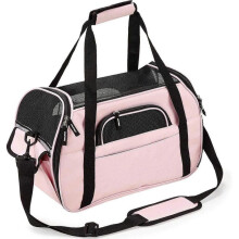 Cat and dog carrier bag - Breathable shoulder bag for small animals (Pink, L-48x25x33cm)