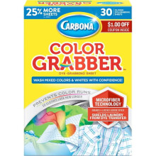 Carbona Color Grabber | Protects Laundry From Color Runs or Bleeds | Mix Whites & Colors | In-Wash Dye Grabbing Sheets | 30 Count Per Box, 1 Pack