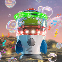 Bubble Machine Automatische 360 ??draaibare Rocket Bubble Blower Machine met 2 ventilatoren Lichten Muziek voor kinderen Peuters 1-3 Bubble Maker Mac