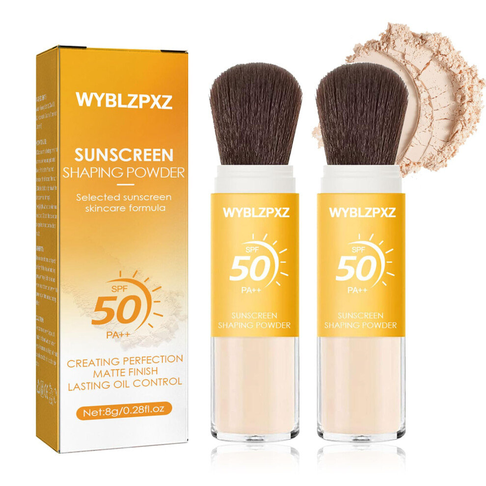 2 Stuck Mineralischer Sonnenschutz-Fixierpuder Lsf 50 Pa++ Fur Das Gesicht, Langanhaltender Lkontroll-Sonnenschutzpinsel, Puder, Matt, Transpare-image