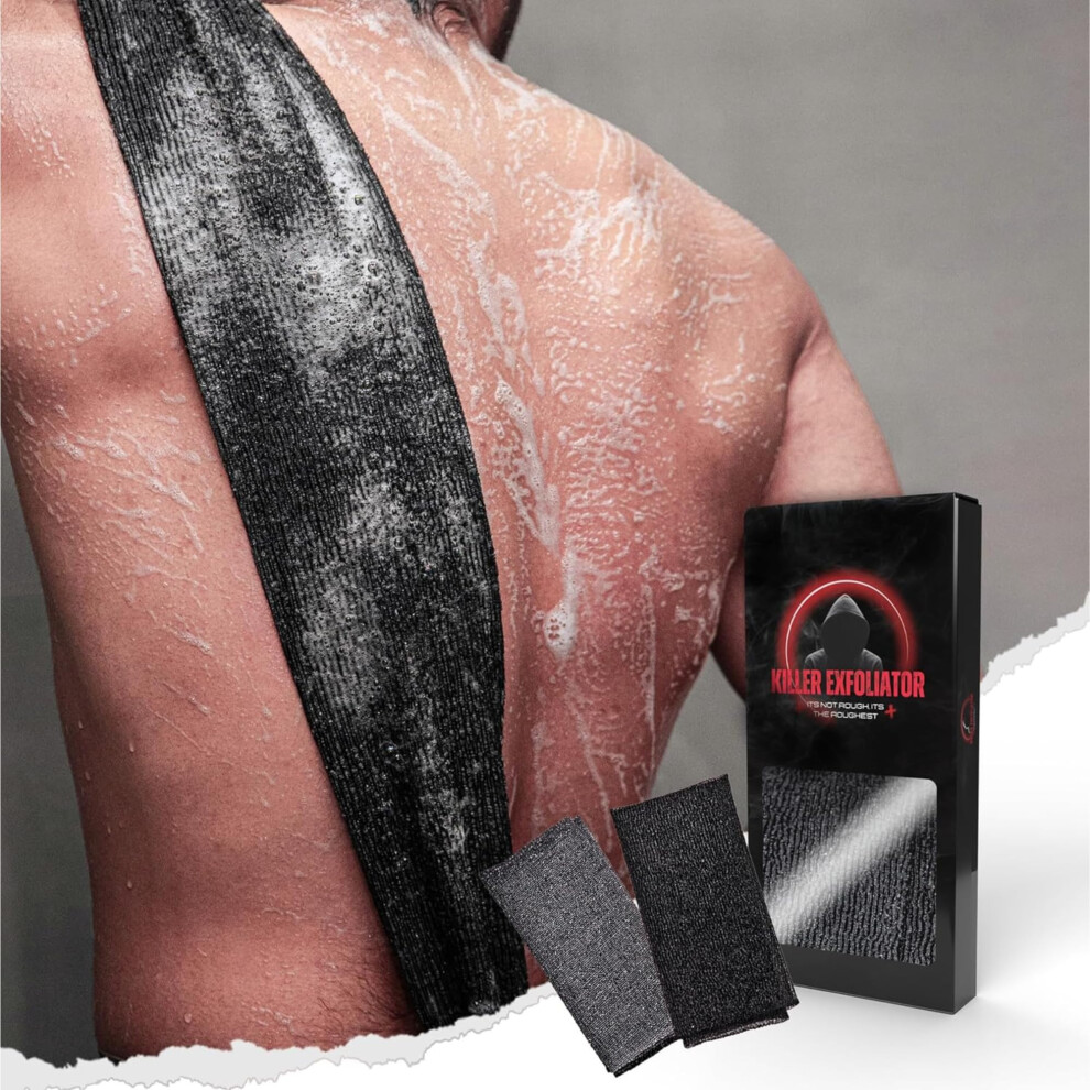 Extra Rough Exfoliating Washcloth-Extreme Body & Back Scrubber for Shower Extra Long Hygienic Rough Exfoliator Men & Women 2 Count Pack Black & G