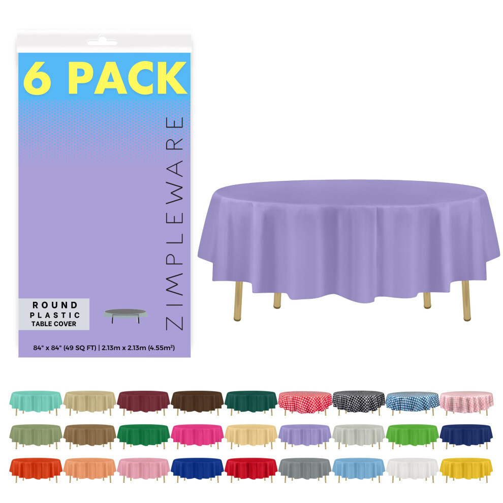 Nappe ronde jetable en plastique lavande ZIMPLEWARE de qualit    sup   rieure (paquet de 6) (213 cm) Nappe de f   te jetable Nappe ronde parfaite pour