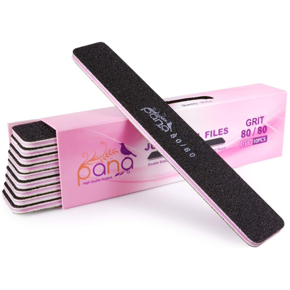 Pana Black 10Pcs - Jumbo Double-Sided Emery Nail File For Manicure Pedicure Natural And Acrylic Nails - (Grit 80/80)