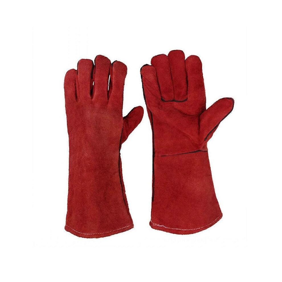 Heavy Duty Large Leather Heat Resistant Lined Welders Gauntlets Gloves For Wood Stove Log Burner Bbq, Gardening Gloves For Men 5004229809395