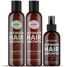 Moerie Mineral Shampoo and Conditioner Plus Hair Growth Spray Set - Ultimate Hair Care Pack - For Longer Thicker Fuller Hair - Volumizing Hair Care