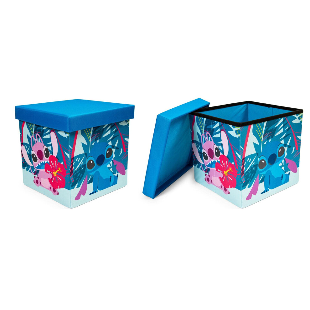 Disney Lilo & Stitch Characters Stitch and Angel 15-Inch Storage Bin Cube Organizers with Lids  Set of 2 | Fabric Basket Container  Cubby Cube Closet