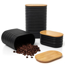 Mixpresso 3 pieces Black Canding Ensembles pour la cuisine en plastique etanche a air etanche avec du cafe en bambou et de la cartouche de sucre