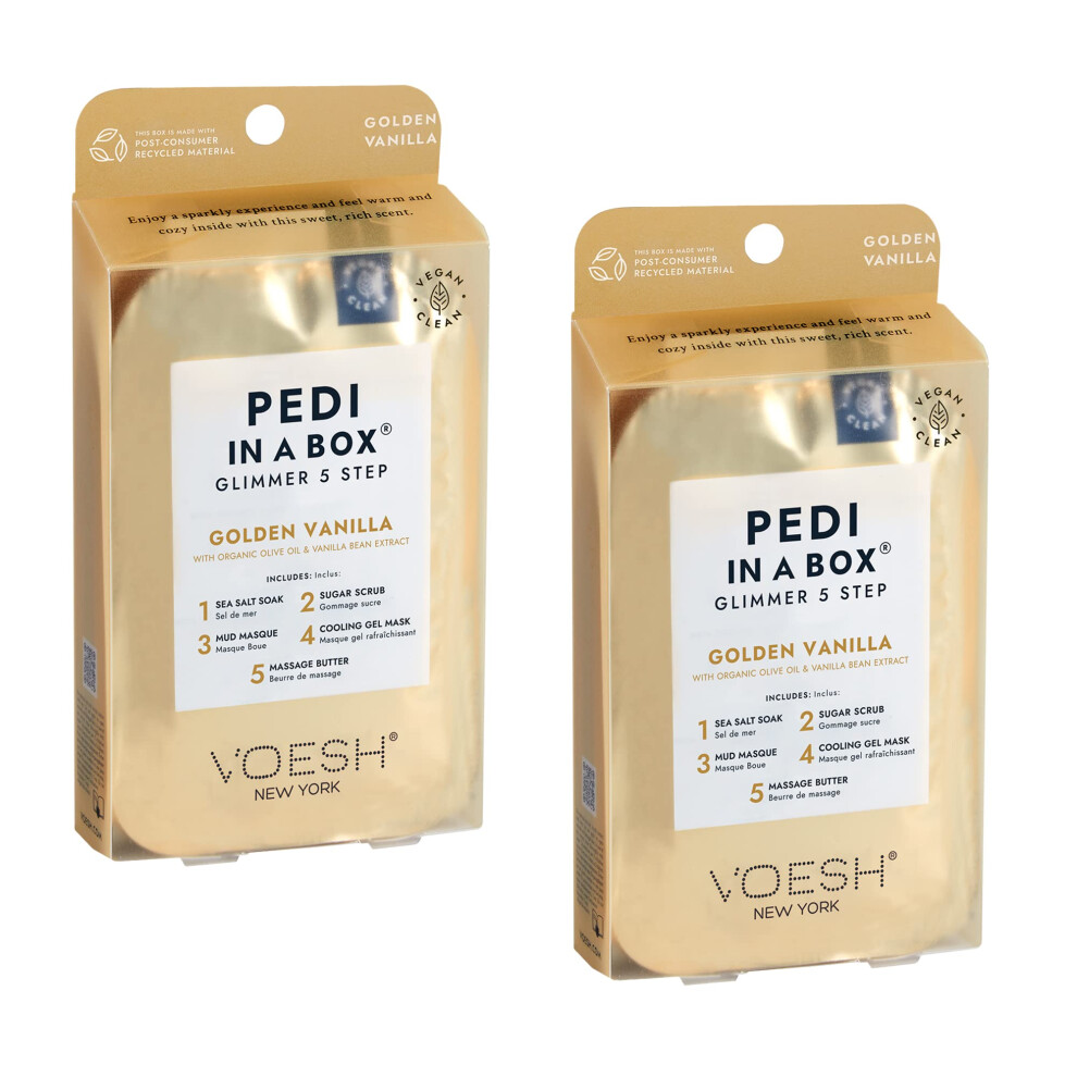 VOESH Pedi in a Box Glimmer - 2 Packs  Golden Vanilla  Pedi in a Box  Spa Pedicure Kit  Sparkly Pedicure  DIY Pedi  Foot Care  At-Home Pedi Products-image-OPC-PH569WV-NEW