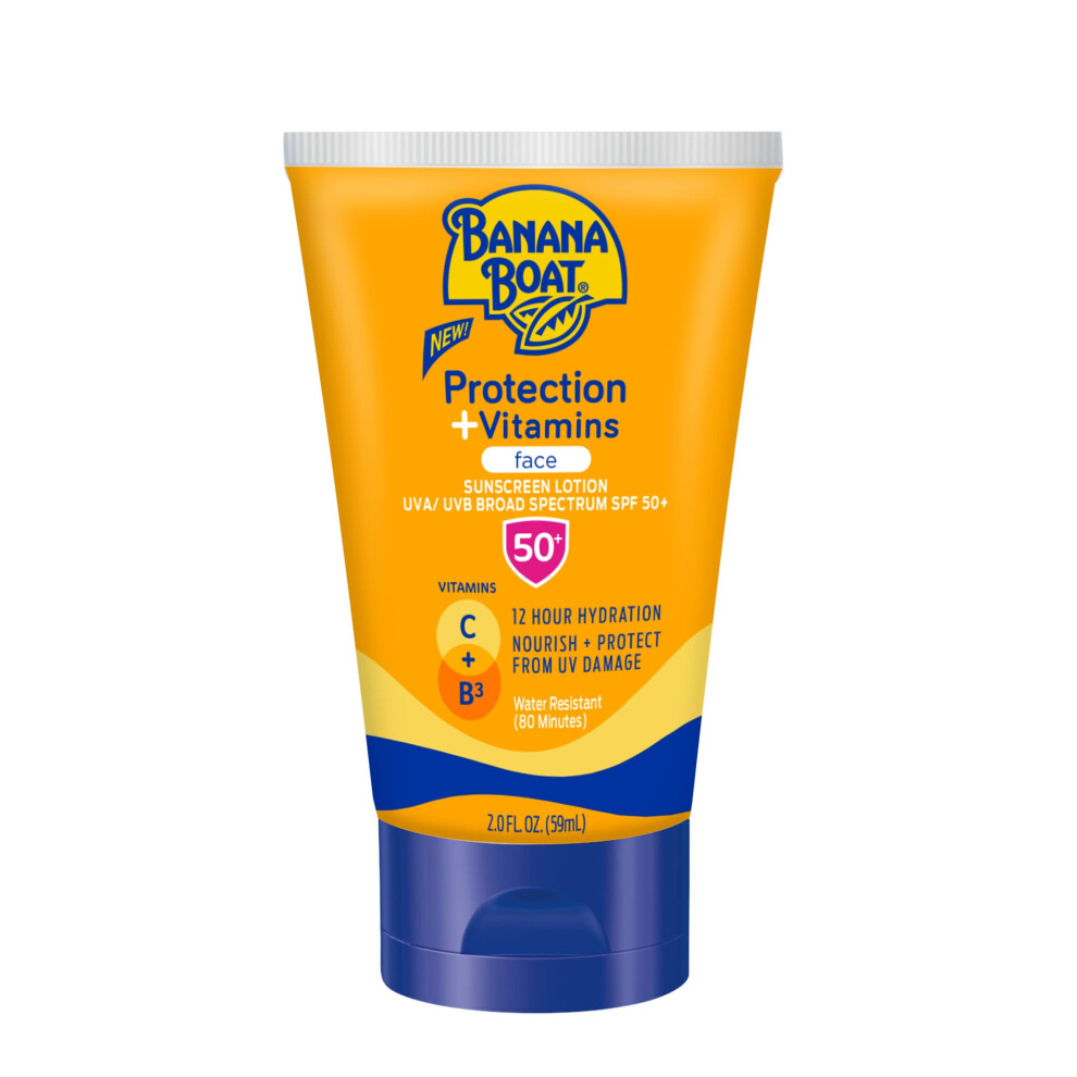 Banana Boat Protection + Vitamins Sunscreen for Face SPF 50 | Travel Size Sunscreen with Vitamin C & Niacinamide for Face | Banana Boat Fragrance-Free