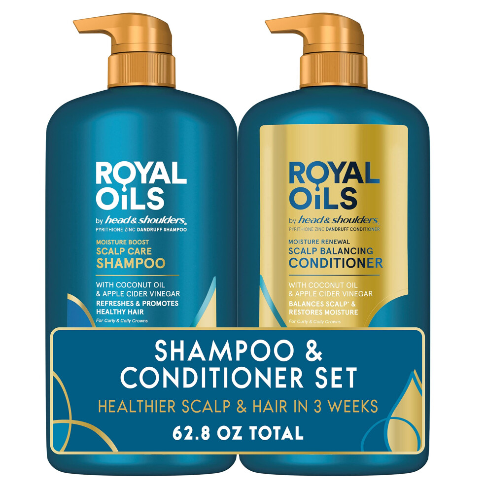 Head & Shoulders Royal Oils Dandruff Shampoo and Conditioner Set  Coconut Oil & Apple Cider Vinegar  Moisture Renewal  Scalp Relief  Curly & Coily Hai