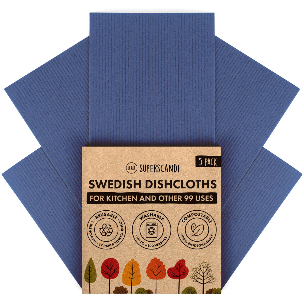 SUPERSCANDI 5 Pack Swedish Dishcloths for Kitchen - 100% Biodegradable&Compostable | Reusable Paper Towels Washable  Food-Safe&Without Plastic - Dish-image-OPC-PH56B7Y-NEW