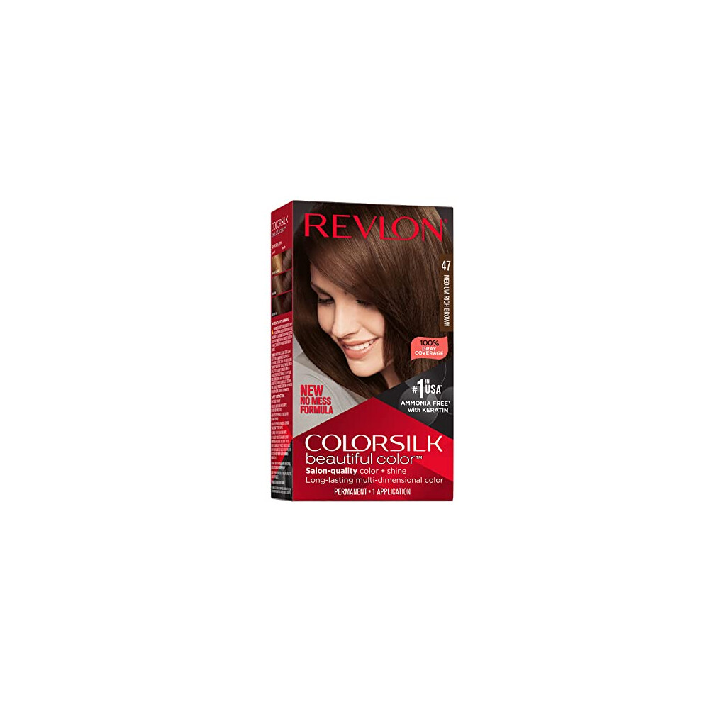 Revlon Colorsilk Beautiful Color Permanent Hair Color  Long-Lasting High-Definition Color  Shine & Silky Softness with 100% Gray Coverage  Ammonia Fre