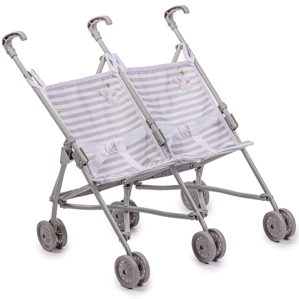 JC Toys | Berenguer Boutique | Poussette double parapluie pour poup   e | Th   me    l   phant | Gris |     partir de 2 ans