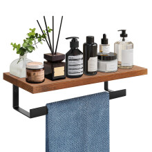 Support de serviette à main avec étagère en bois, porte-serviette en métal premium pour salle de bain
