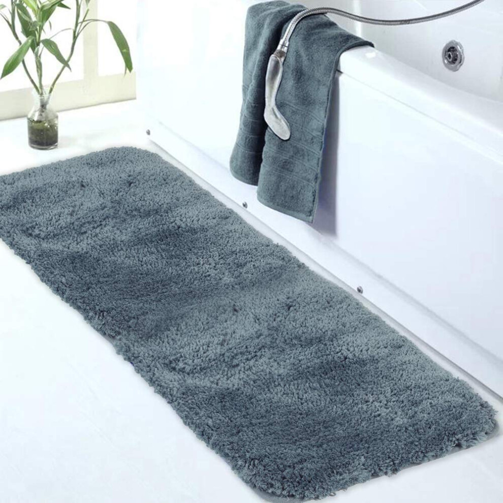 Grand tapis de salle de bain Walensee (24 x 60 ardoise) Tapis de salle de bain     poils longs extra doux et absorbant Tapis de bain en microfibre
