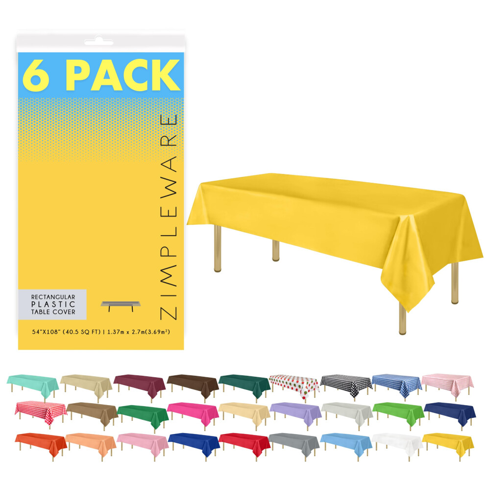 Nappes jetables en plastique jaune de qualit    sup   rieure ZIMPLEWARE (paquet de 6) Nappes en plastique pour tables rectangulaires (54 po x 108 po)