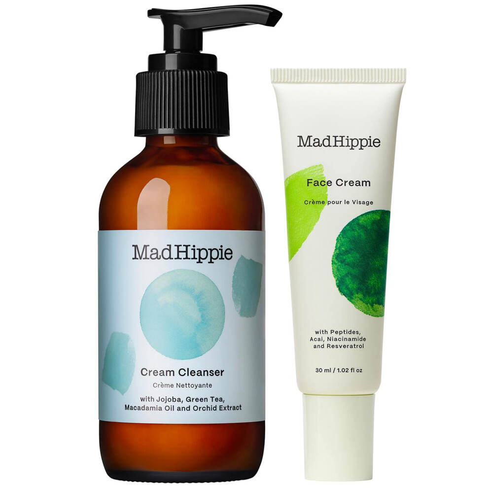 Mad Hippie Cream Face & Cleanser Skin Care Set - Face Lotion For Women/Men With Niacinamide Matrixyl Peptide Complex + Hydrating Facial Cleanse