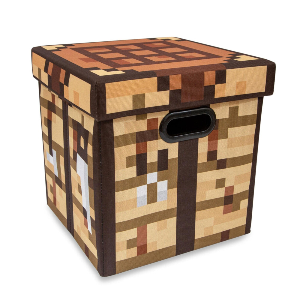 Minecraft Crafting Table 13-Inch Storage Bin Chest With Lid | Foldable Fabric Basket Container  Cube Organizer With Handles  Cubby For Shelves  Closet